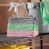 Amazon Basics Microfiber Cleaning Cloths, Non-Abrasive, Reusable and Washable, Pack of 48, Green/Gray/Pink, 16" x 12"